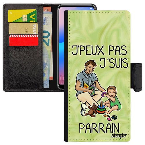 Coque Iphone 15 Pro Max Cuir Rabat J'peux Pas J'suis Parrain Jpeux Etui Drole Bd Vert Pas Cher Je Personnalisé Humour Comique