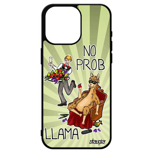 Coque Silicone No Prob Lama Iphone 15 Pro Max Comique Bd Cartoon Motif Mobile Texte Drole Problama Aluminium Animal Vert Llama