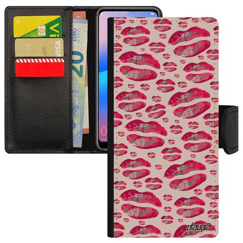 Coque Levres Iphone 15+ Plus Simili Cuir Rose Bouche Bisou Bumper Telephone Femme Cigarette Original Personnalisé Leather Noir