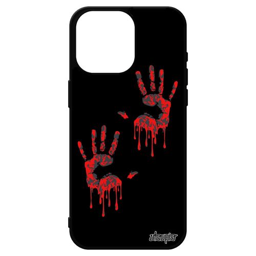 Coque Iphone 15 Pro Max Silicone Main Portable Sang Horreur Halloween Epouvante Case Trace De Empreinte Zombie Alu Rouge Motif