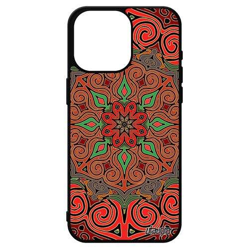 Coque Silicone Pour Iphone 15 Pro Max Mandala Tibetain Rosace Indien Nepal Femme Rouge Zen 4g Metal Dessin Graphique Jolie De