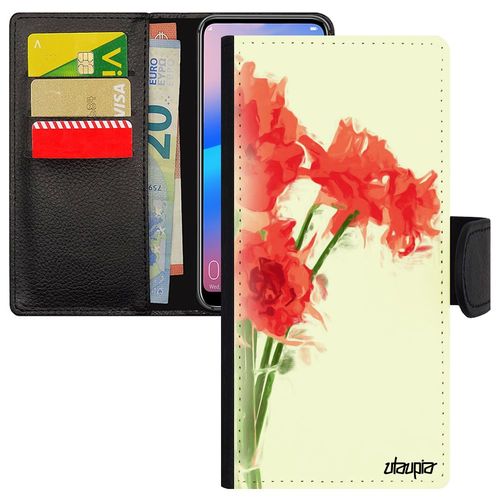 Coque Bouquet De Fleurs Rabat Iphone 15 Pro Max Portefeuille Jonquille Nature Romantique Rouge Amour Housse Portable Pastel En