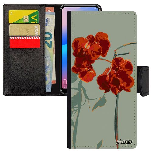 Coque Pour Iphone 15 Pro Max Rabat Portefeuille Orchidée Fleur Antichoc Amour Nature Etui Exotique Peinture Jolie Design Rouge