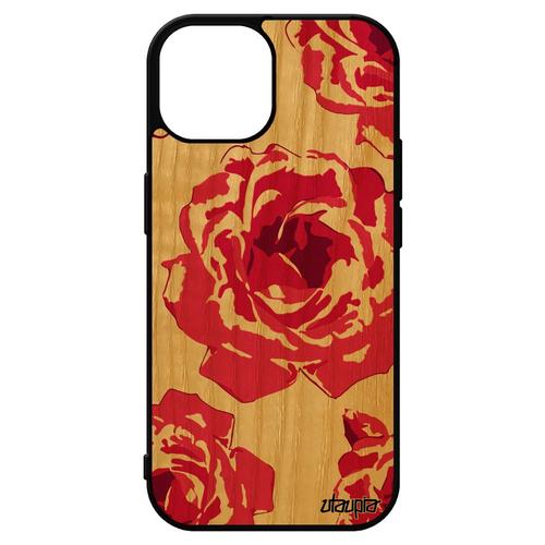 Coque Pour Iphone 15 Bois Silicone Rose Fleur De Protection Romantique Tatouage Eternelle Pas Cher Love Rose Floral Portable