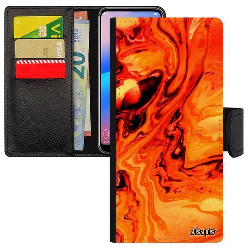 Coque Pour Iphone 15 Pro Max Simili Cuir Portefeuille Peinture Orange Art Coloré Marbre Design Moderne Etui Nature Mobile De