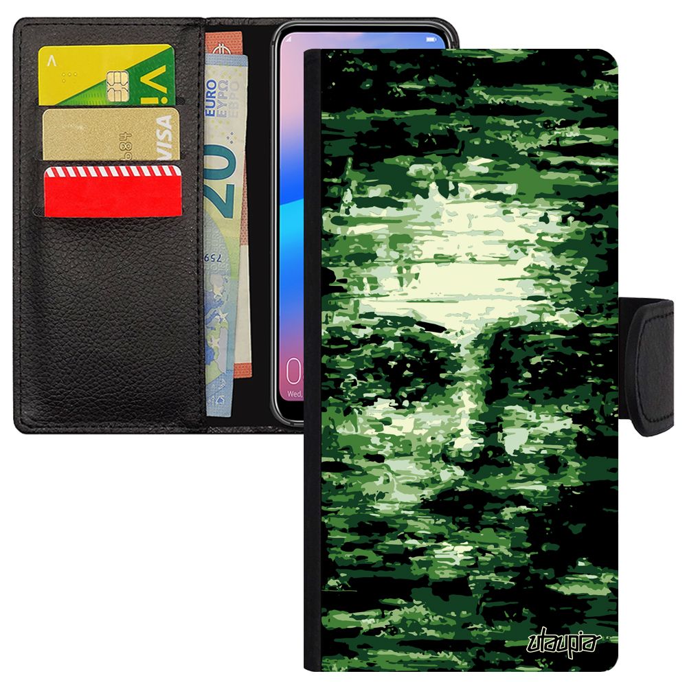 Coque Portrait Iphone 15 Pro Max Cuir Portefeuille Art Flip Case Visage Telephone Vert Housse Peinture Illusion Femme Etui De