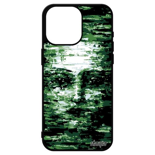 Coque Portrait Iphone 15 Pro Max Silicone Femme Art Vert Aluminium Artisanal Housse Visage Mobile Peinture Illusion Artistique
