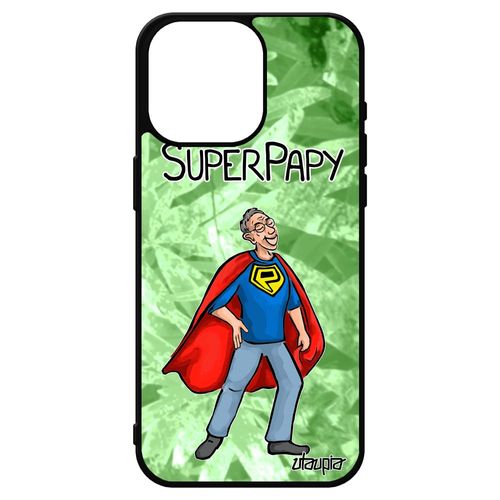 Coque Pour Iphone 15 Pro Max Silicone Super Papy Heros Humour Papi Comique Etui Case Mobile Cadeau Fete Des Grands Peres Vert