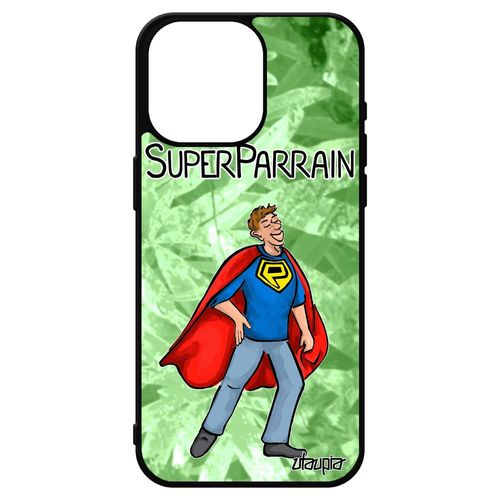 Coque Iphone 15 Pro Max Silicone Super Parrain Comics Vert Naissance Fille Telephone 4g Portable Metal Texte Comique Heros Bd