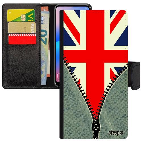 Coque Iphone 15 Portefeuille Drapeau Union Jack Angleterre Anglais Portable Smartphone Magnetique Football United Kingdom Euro