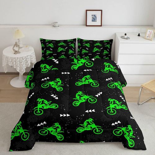 Ensemble De Literie Pour Gar?Ons, Ensemble De Literie Pour V¿¿Lo Tout-Terrain, Couette De Sport Cool Pour Enfants, Pour Cavalier De Motocross, Couette De V¿¿Lo Vert Fluores