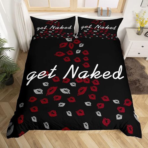 Obtenez Nu Housse De Couette Sexy L¿¿Vres Rouges Ensemble De Literie Pour Hommes Femmes Couple Amoureux Citations Dr?Les Baiser Housse De Couette Ultra Douce