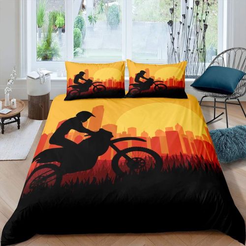 Parure De Lit Pour Cavalier De Motocross, Housse De Couette Avec Paysage Urbain C¿¿L¿¿Bre Pour Enfants, Gar?Ons Et Filles, Adolescents, Sport Extr¿ºme, Housse De Couette Au