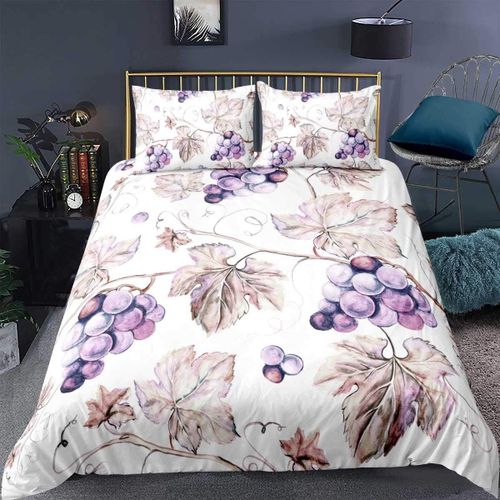 Couverture De Couette De Vigne Violette Pour Filles, Raisins, Vin, Feuilles De Fruits, Dessin Vintage Naturel, Style Dessin¿¿ ¿¿ La Main, Literie D¿¿Corative