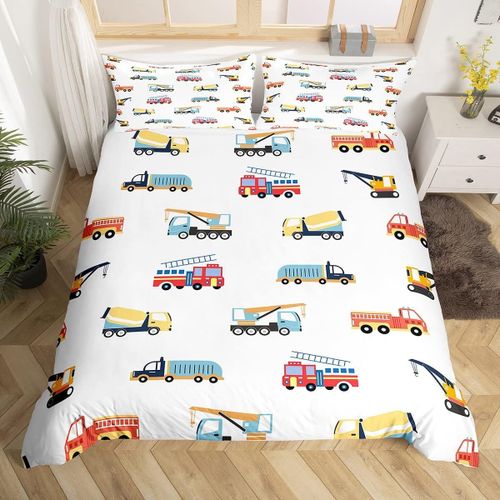 Housse De Couette Pour Enfants, Camions De Pompiers, Voiture, Pelle De Dessin Anim¿¿, Ensemble De Literie Pour Tout-Petits, V¿¿Hicules De Construction, Housse De Couette Po