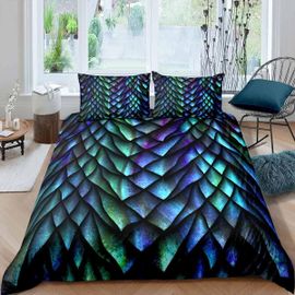 Housse De Couette En ¿¿Cailles De Dragon Pour Enfants Et Adolescents, Ensemble De Literie En Peau De Reptile, Housse De Couette En Forme D'animal, D¿¿Cor Ultra Doux, Bleu E