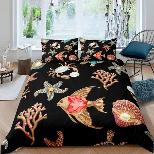 Girly Diamant Tortue De Mer Housse De Couette Oc¿¿An ¿¿Toile De Mer Coquille Ensemble De Literie Pour Enfants Gar?Ons Filles Mer Reptile Housse De Couette Di