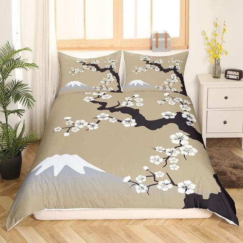 Parure De Lit Japonaise Ukiyoe, Ensemble De Literie Japonais Fuji Mountain Sakura, Housse De Couette Pour Enfants Gar?Ons Et Filles, Housse De Couette Marron, Exotique S