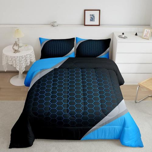 Beehi ¿C Parure De Lit G¿¿Om¿¿Trique Pour Filles Et Gar?Ons, Ensemble De Couette En Nid D'abeille, G¿¿Om¿¿Trique Hexagonale, Rouge, Gris, Bleu, D¿¿Cor De Chambre