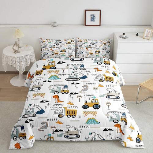 Ensemble De Literie De Construction, ¿¿Quipement De Camions, Ensemble De Couette Pour Enfants, Gar?Ons Et Filles, D¿¿Cor De Couette De Dinosaure, Impression Num¿¿Rique Jaune