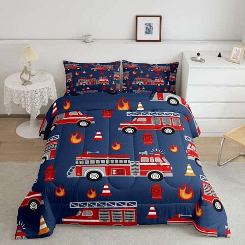 Ensemble De Literie De Voiture De Dessin Anim¿¿, Ensemble De Couette De Camion De Pompier Pour Enfants, Gar?Ons Et Filles, D¿¿Cor De Chambre D'adolescent, Couette De Pompie