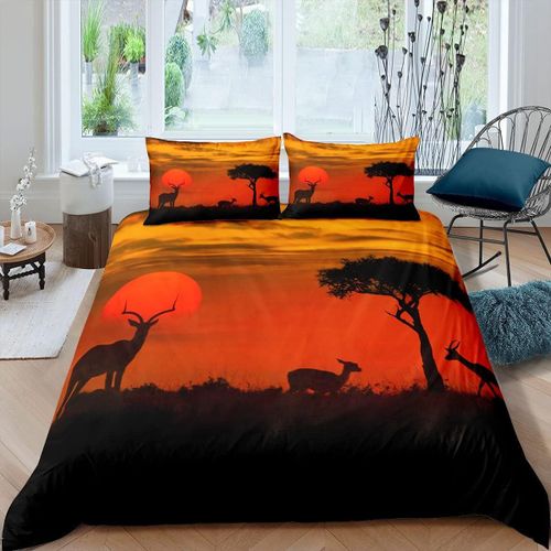 Parure De Lit Antilope Pour Enfants, Ensemble De Literie Avec Animaux Sauvages, Housse De Couette Pour Gar?Ons Et Adolescents, Housse De Couette Chic, Coucher De Soleil