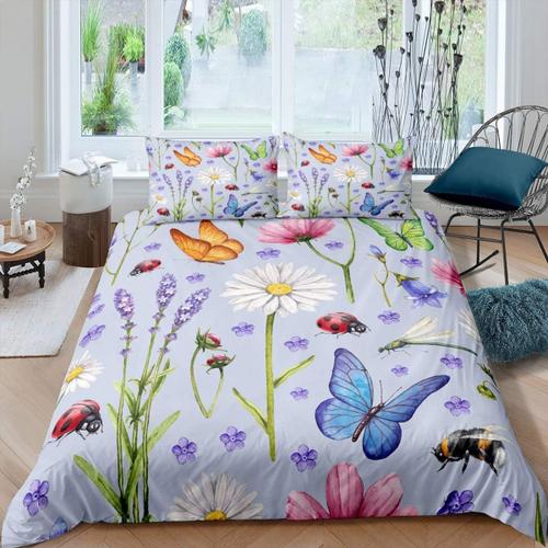 Housse De Couette ¿¿ Fleurs Marguerite, Ensemble De Literie Pour Enfants Filles, Imprim¿¿ Papillons, Housse De Couette Volante S