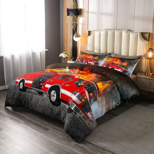 Parure De Lit Pour Voiture, Camion De Pompier, Motif Moteur De Pompier, Couette Pour Enfants, Adolescents, Pompier, Pompier, Ensemble De Couette Rouge T