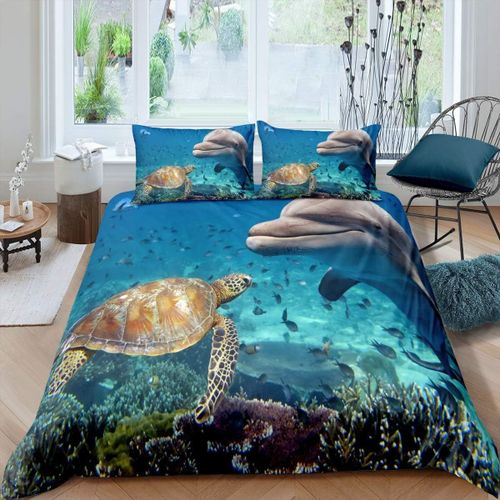 Housse De Couette Du Monde Sous-Marin, Impression De Tortue De Mer, De Dauphin, Pour Enfants, Gar?Ons, Filles, Adolescents, Vie Marine, Oc¿¿An
