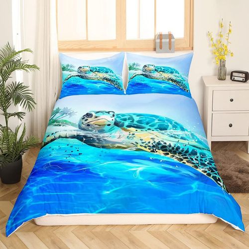 Tortue De Mer Literie Housse De Couette Enfants Hawa?En Oc¿¿An Tortue Ensemble De Literie Gar?Ons Filles Bleu Sarcelle Marine Reptile D¿¿Cor Comforte