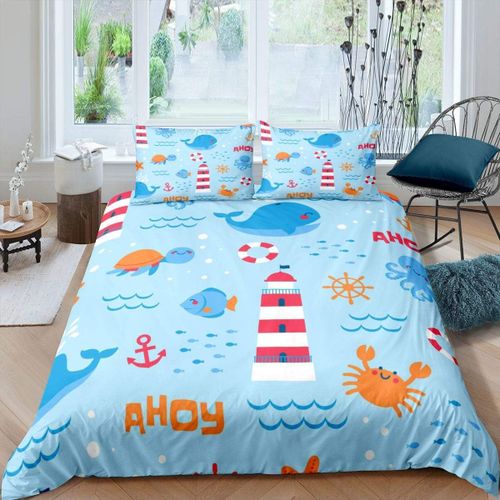 Housse De Couette En Forme De Dauphin Pour Enfants Et Adultes, Ensemble De Literie Avec Dessin Anim¿¿, Poulpe, Tortue De Mer, Mignon, Vie Marine, Nautica
