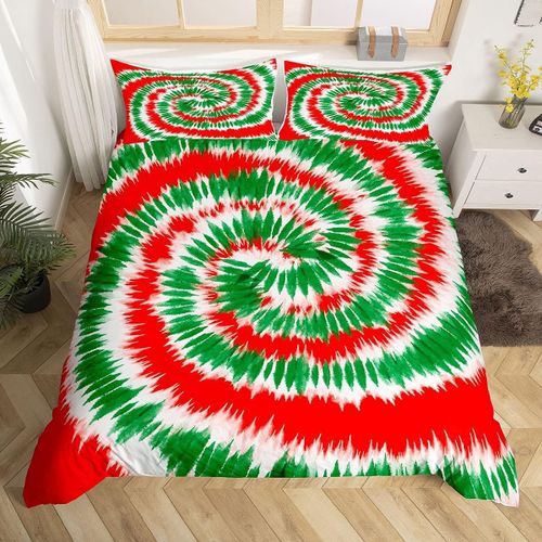 Housse De Couette ¿¿ Teinture Par Nouage Pour Filles, Ensemble De Literie Boho Trippy Tourbillon, Rouge Et Vert, Pour Femmes Et Hommes, Ultra Doux, Boh¿¿Me, Gitane