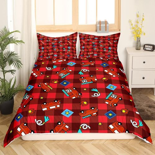 Ensemble De Housse De Couette Pour Camion De Pompier Rouge, Ensemble De Literie Pour Enfants, Gar?Ons Et Filles, Housse De Couette De Sauvetage En Cas D'incendie, Treilli
