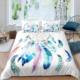 Housse De Couette Attrape-R¿ºves Style Boho, Ensemble De Literie D¿¿Coratif Pour Enfants, Gar?Ons Et Filles, Adolescents, D¿¿Cor Indien Hippie Avec Plumes Imprim¿¿Es Com