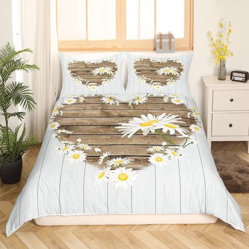 Parure De Lit Marguerite Pour Filles, Ensemble De Housse De Couette ¿¿ Fleurs Blanches, Pour Enfants, Gar?Ons Et Femmes, Housse De Couette En Bois Marron Et Blanc