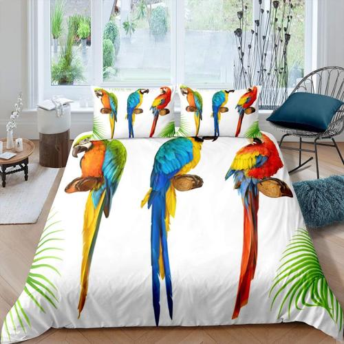 Parure De Lit Imprim¿¿E Perroquet, Th¿¿Me Oiseau Tropical, Housse De Couette Pour Enfants Et Adultes, Housse De Couette En Feuille De Palmier, Lits D'animaux Aux Couleurs V