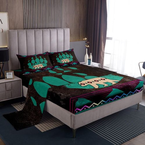 Ensemble De Draps Ours Rustique Pour Filles Et Garcons, Ensemble De Draps De Ferme Rustique, Draps De Cabine De Lodge Retro Avec Drap-Housse A Poche Profonde V