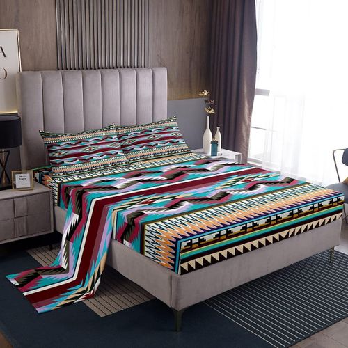 Ensemble De Draps De Lit Bohemia Colores, Draps A Rayures Avec Poche Profonde, Drap-Housse Ethnique Bohemia Pour Enfants Et Adultes C