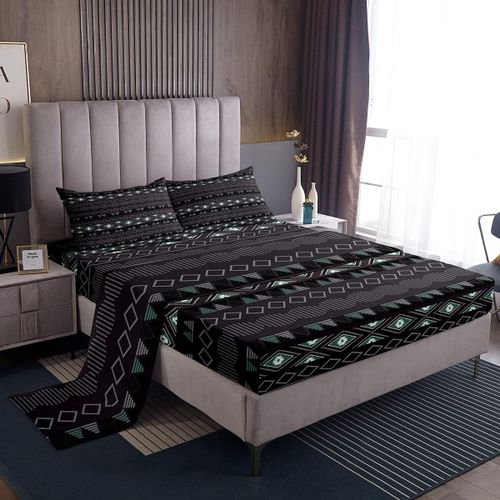 Ensemble De Draps De Lit A Rayures Style Boho, Retro, Noir, Ethnique, Bohemia, Drap-Housse Avec Poche Profonde, Decor De Chambre A Coucher, Bohemia
