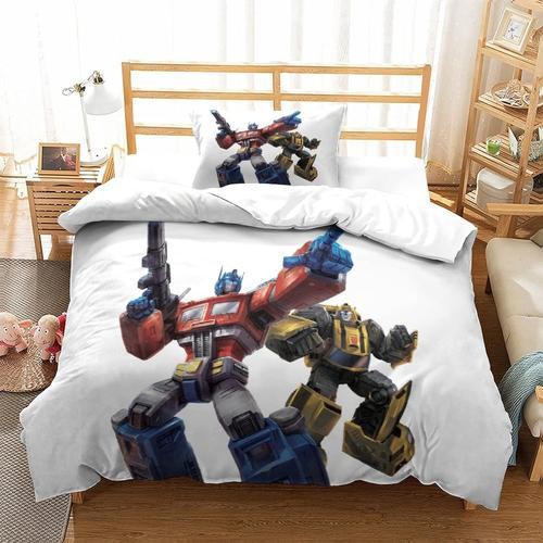 Transformers Autobot 3 Pieces Housse De Couette Robot Film Imprime Ensemble De Literie Fermeture A Glissiere Ultra Doux Confortable