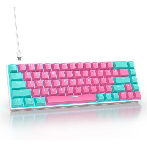 Clavier Mécanique De Jeu 65%,68 Touches Avec Commutateur Rouges Linéaires,Lumière Bleu Glacier,Clavier Mécanique Filaire Avec Rétroéclairage Led,Clavier Compact Pour Ps5/Ps4(68 Mia[Cla670986]
