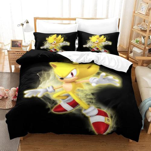 Parure De Lit Imprimee Sonic The Hedgehog Pour Garcons, Filles, Adolescents Adultes, Personnage De Dessin Anime, Decoration De Chambre A Coucher, Housse De Couette Avec Fermeture Eclair