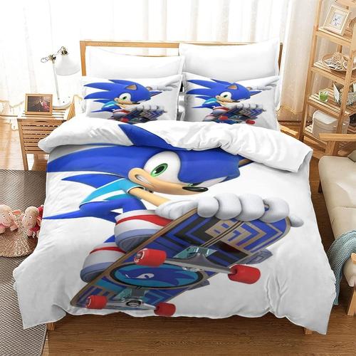 Sonic The Hedgehog ¿C Parure De Lit Pour Enfants Et Adultes, Housse De Couette Avec Fermeture Eclair, Housse De Couette Imprimee Avec Personnage De Dessin Anime