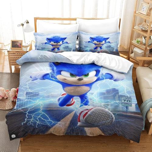 Sonic The Hedgehog ¿C Parure De Lit Pour Enfants Et Adultes, Housse De Couette Avec Fermeture Eclair, Housse De Couette Imprimee Avec Personnage De Dessin Anime