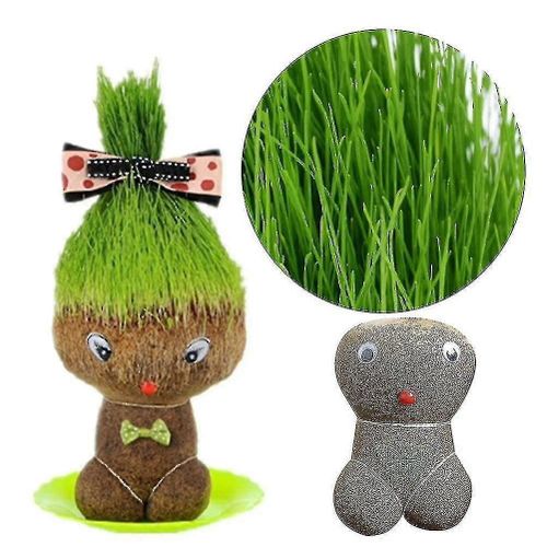 Poupées en herbe Poupée Tête d'herbe Plantes en pot Décoration de bureau pour bureau à domicile