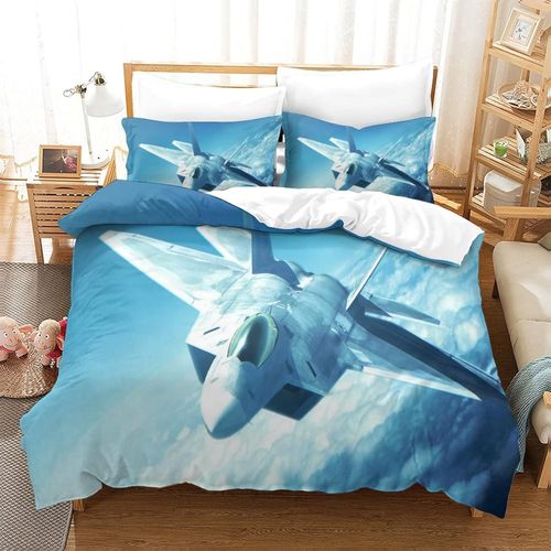Housse De Couette En Forme D'avion De Chasse Pour Enfants Et Adultes, Ensemble De Lit 3 Pieces En Microfibre Douce Avec Taies D'oreiller