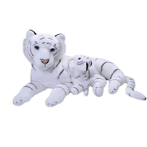 Peluche Tigre Blanc Geant Avec Bébé 76 Cm