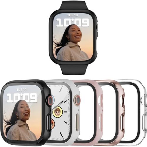 Lot De 5 Coques De Protection Rigide En Polycarbonate Pour Apple Watch Series 9 (2023) Series 8 Series 7 41 Mm, Iwatch Avec Film De Protection D'écran En Verre Trempé, Accessoires Iwatch[H677]