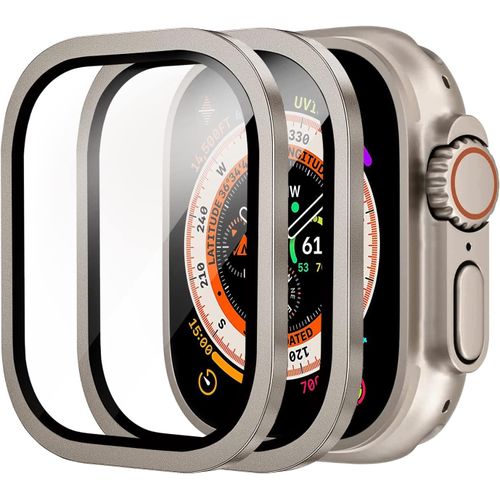 2 Pièces Pour Apple Watch Ultra/Ultra 2 49mm Protection Écran,Hd Anti Rayures Verre Trempé Cadre Alliage D'aluminium Pour Iwatch Ultra/Ultra 2 49mm Intelligentes[Anti-Collision][H558]