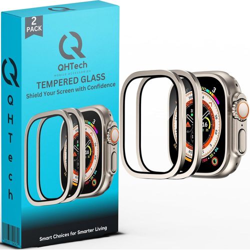 Protection D'écran Pour Apple Watch Ultra 2/1 (2024/2023/2022, 49 Mm), Cadre En Alliage De Titane Avec Verre Trempé 9h, Ultra Fin, Résistant Aux Rayures, Hd, Sans Bulles, Film De Protection[H1198]